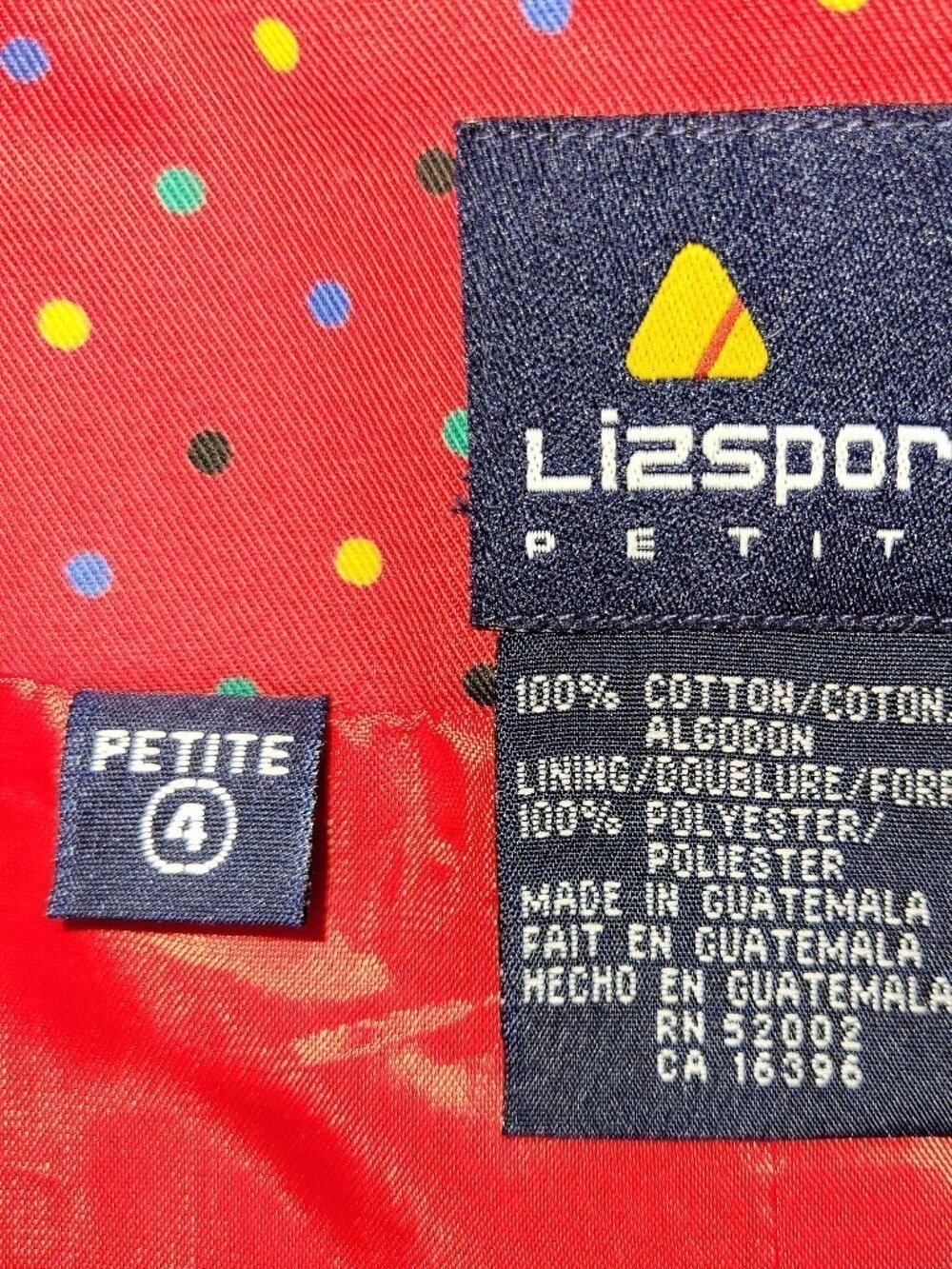 Lizsport Vintage Red Multicolored Dot Vest Collared With Gold Buttons Size 4P - Picture 10 of 11